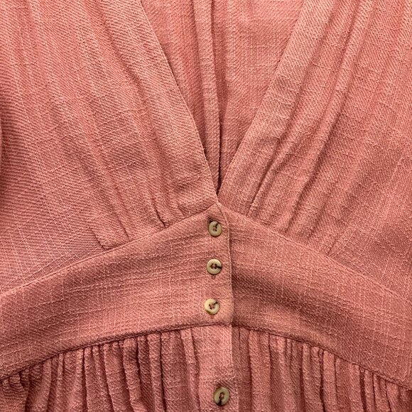 Free People Med Love of My life Midi Dress Pink Textured Button Cottage Praire - Picture 9 of 15